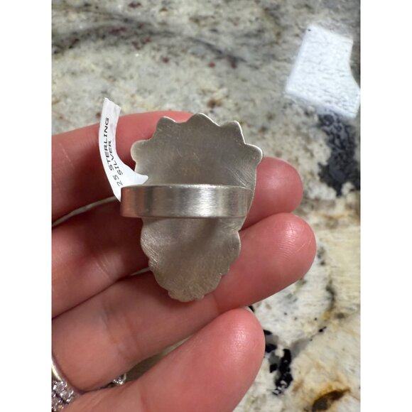 Artisan Rose Dahlia Southwest Mosaic Carved Adj Sterling Silver Statement Ring - Picture 6 of 10